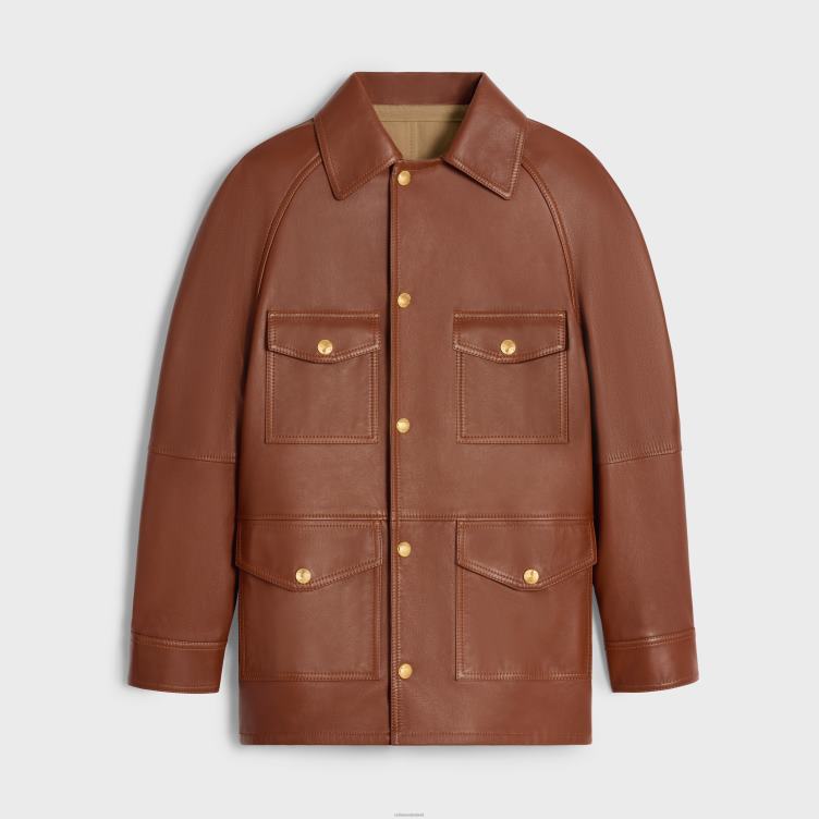 CELINE cognac oversized parka van zacht lamsleer 4TLH8622
