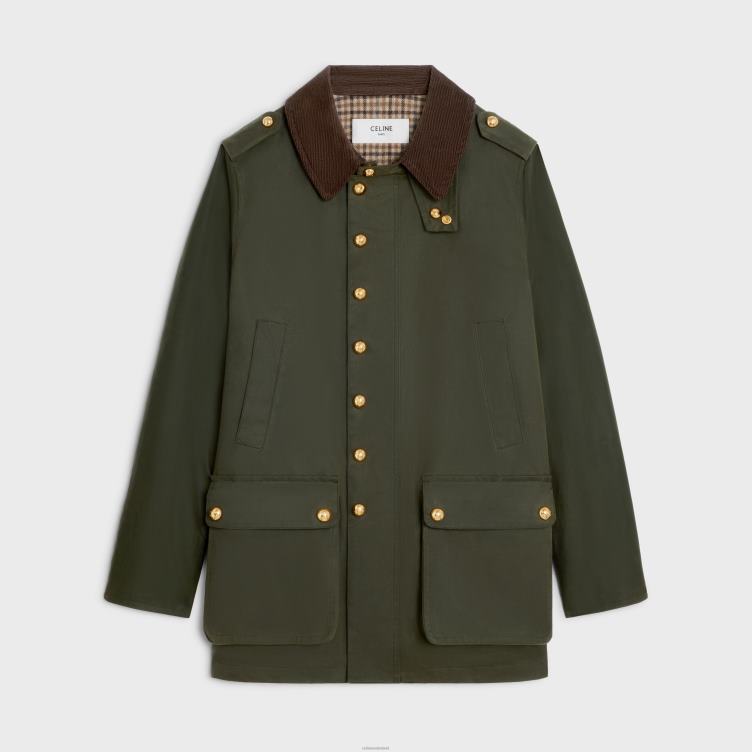 CELINE donkere kaki jachtjack van gewaxte stof 4TLH8702