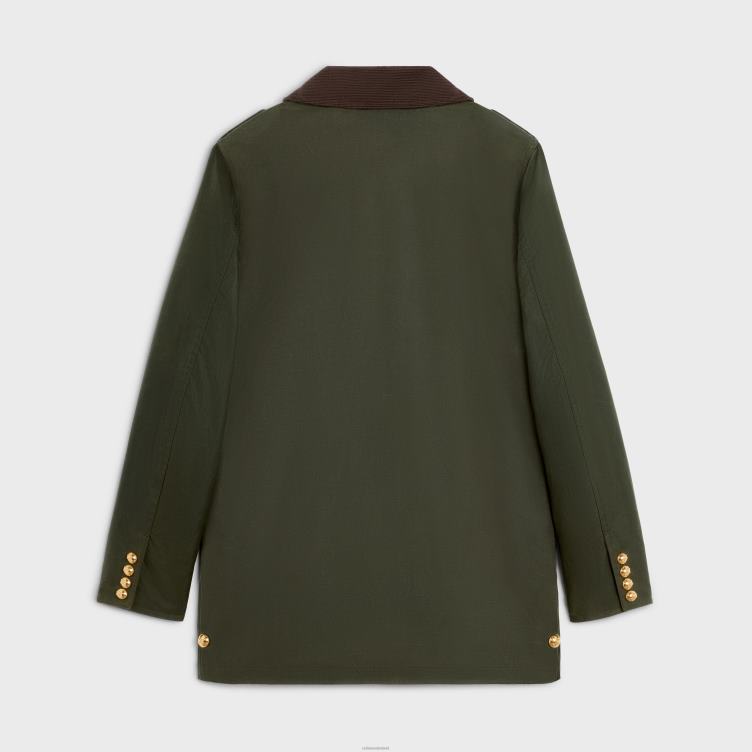 CELINE donkere kaki jachtjack van gewaxte stof 4TLH8702