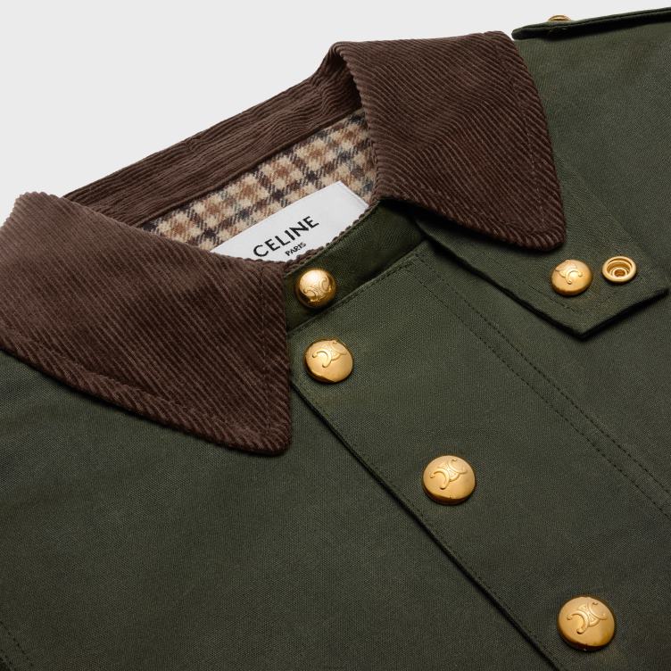 CELINE donkere kaki jachtjack van gewaxte stof 4TLH8702