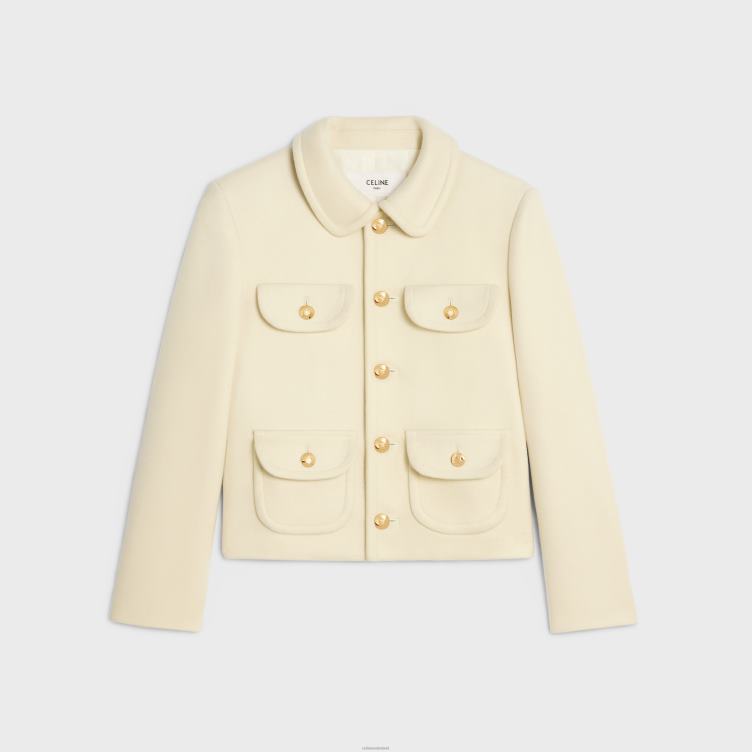 CELINE gebroken wit jasje met claudinekraag van wollen stof 4TLH8687