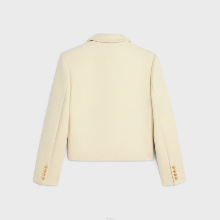 CELINE gebroken wit jasje met claudinekraag van wollen stof 4TLH8687