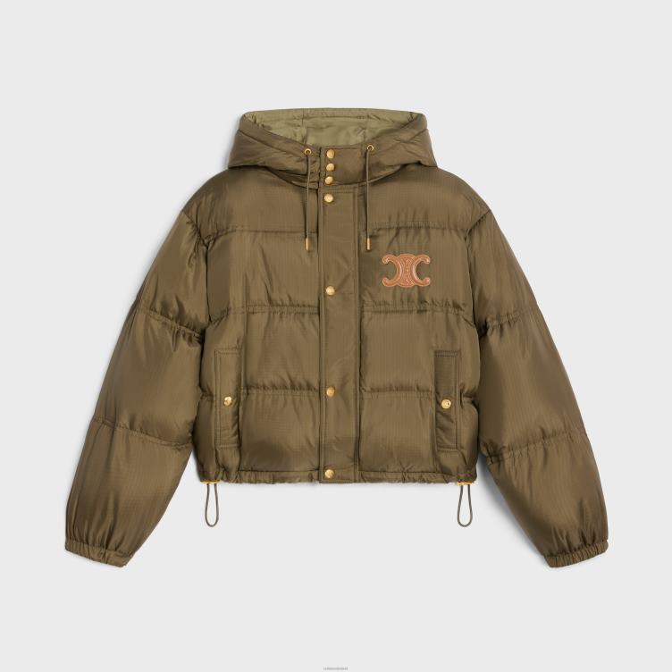 CELINE kaki cropped triomphe donsjack van lichtgewicht nylon 4TLH8705