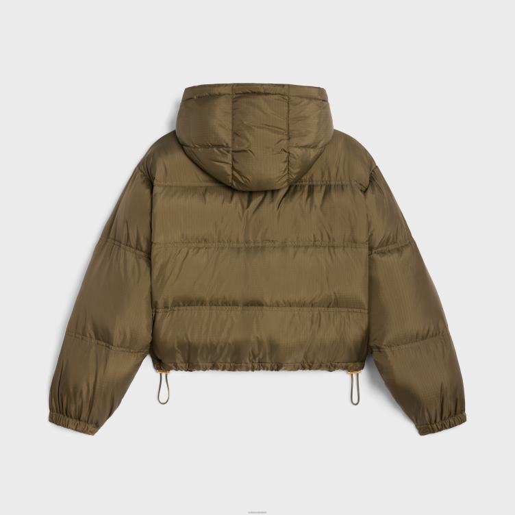 CELINE kaki cropped triomphe donsjack van lichtgewicht nylon 4TLH8705