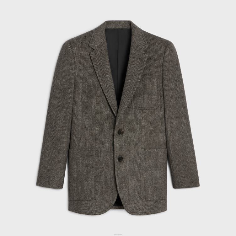 CELINE kastanje/latte klassiek jasje van kasjmier met visgraatmotief 4TLH8628