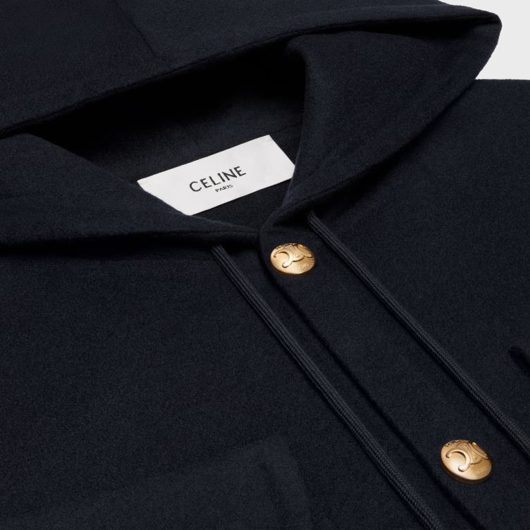 CELINE marine jas met capuchon van dubbelzijdig kasjmier 4TLH8746