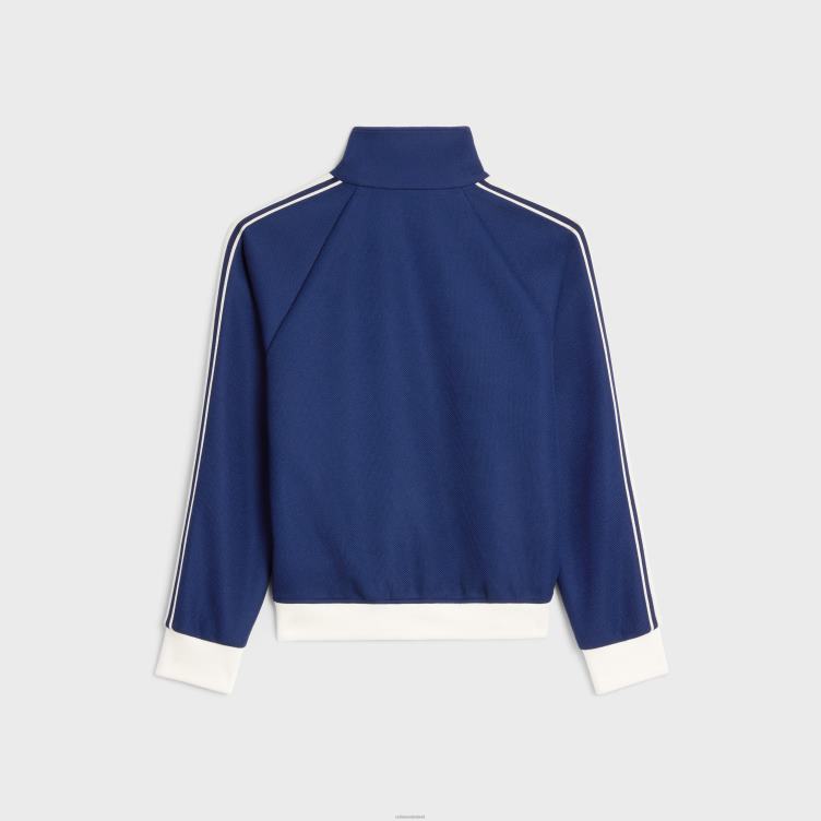CELINE marineblauw/gebroken wit cropped trainingsjack van getextureerde jersey 4TLH8728