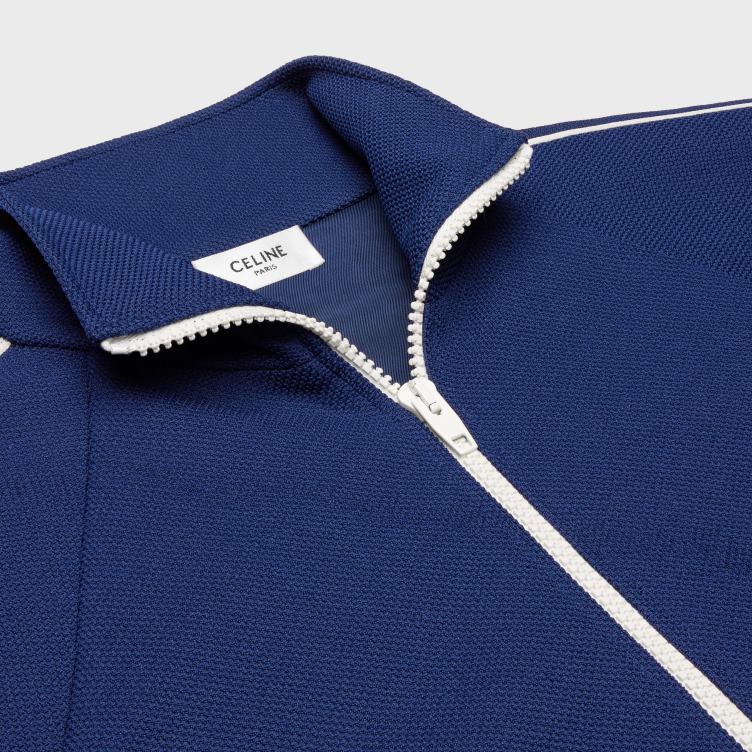 CELINE marineblauw/gebroken wit cropped trainingsjack van getextureerde jersey 4TLH8728