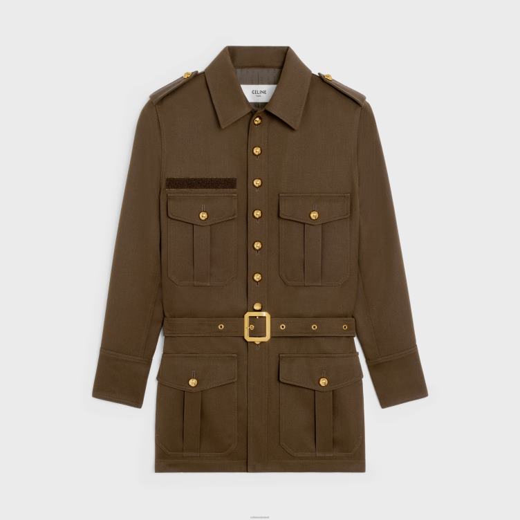 CELINE militair bruin saharienne jasje van diagonale wol 4TLH8698