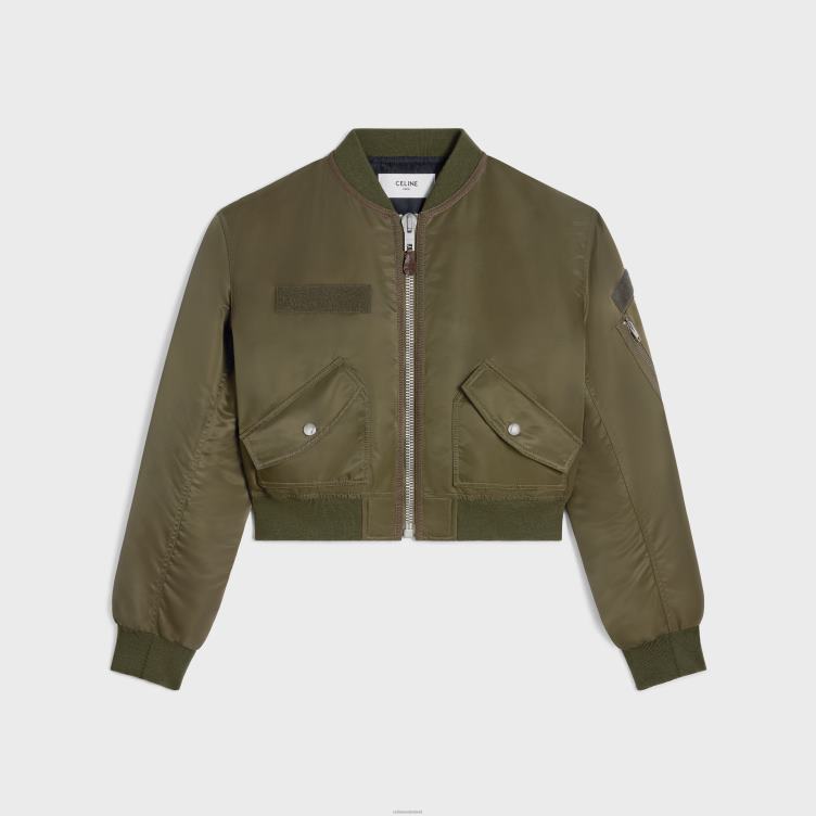 CELINE militair groen Een cropped bomberjack van nylon keperstof 4TLH8593