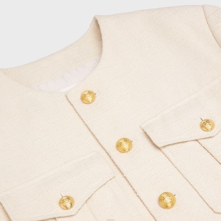 CELINE vanille cropped militair jasje in zijden biezen 4TLH8688