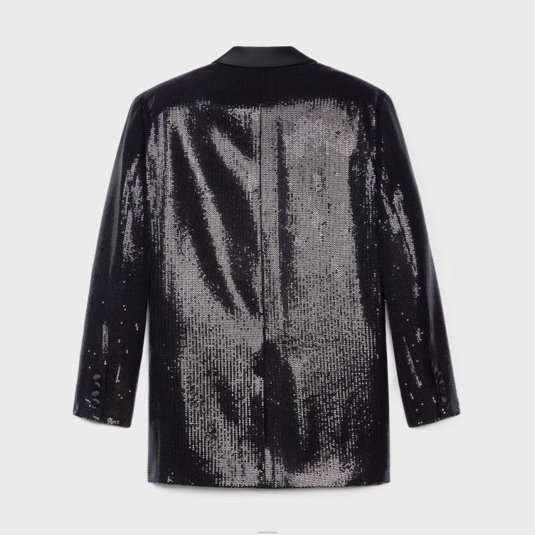 CELINE zwart Kim smokingjasje in sable met micro-pailletten 4TLH8722