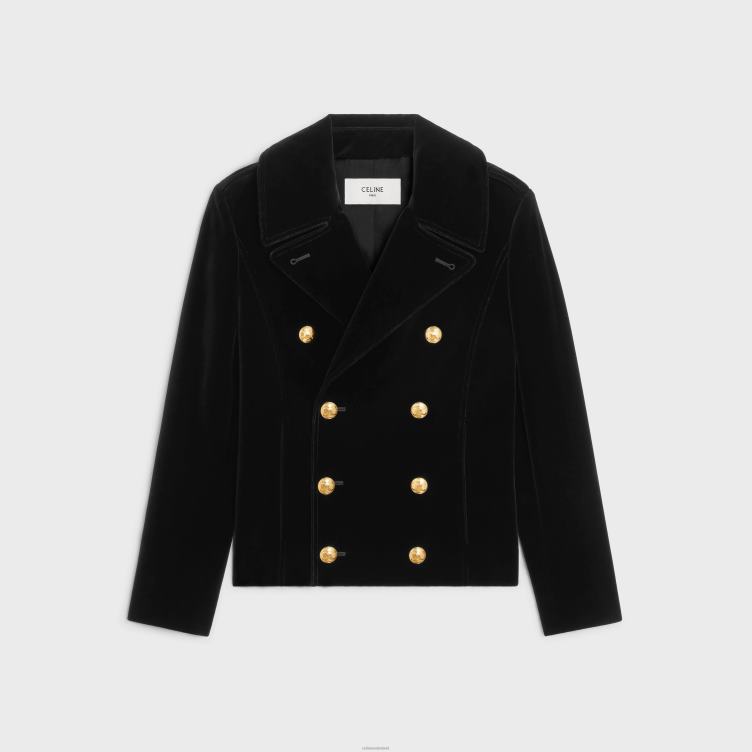 CELINE zwart militaire peacoat van katoenfluweel 4TLH8685