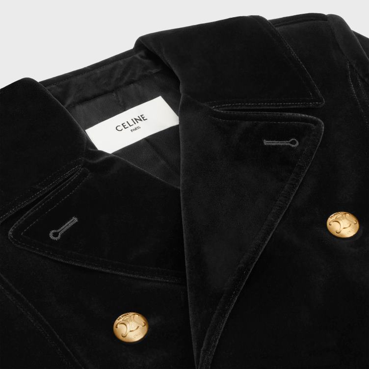 CELINE zwart militaire peacoat van katoenfluweel 4TLH8685