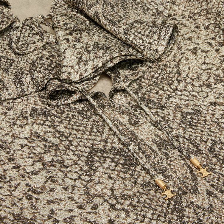 CELINE beige/marron Jabot mini-jurk in crêpe lamé 4TLH8653