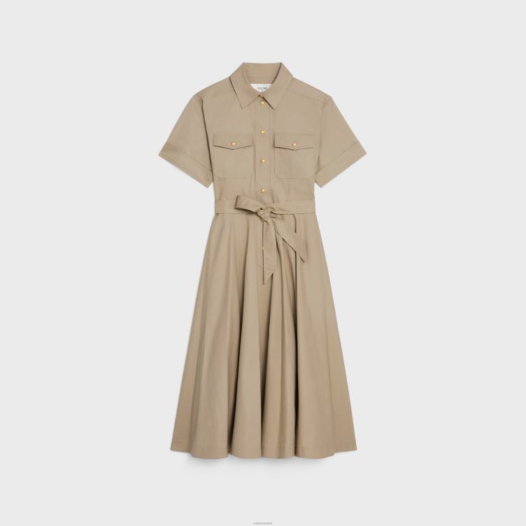 CELINE beige saharienne-jurk van lichtgewicht gabardine 4TLH8793