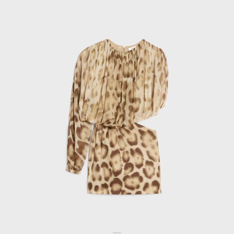 CELINE blond Een gedrapeerde mini-jurk van zijden mousseline 4TLH8795