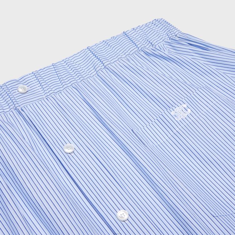 CELINE craie/blauw off-shoulder overhemdjurk van gestreept katoen 4TLH8799