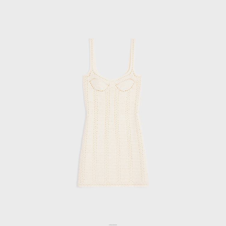 CELINE gebroken wit bustier mini-jurk van gehaakt katoen 4TLH8791