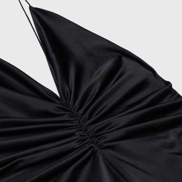 CELINE zwart Een gedrapeerde slipdress van zijdekeper 4TLH8803