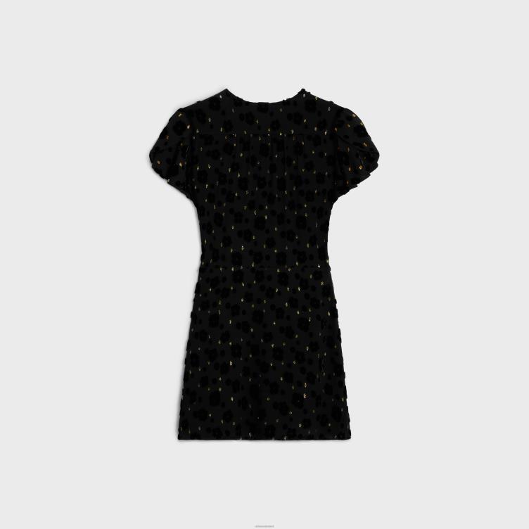 CELINE zwart babydoll mini-jurkje in fil coupe fluweel 4TLH8654