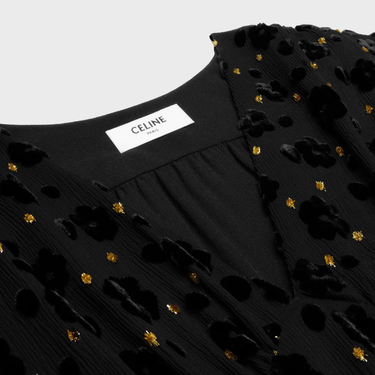 CELINE zwart babydoll mini-jurkje in fil coupe fluweel 4TLH8654