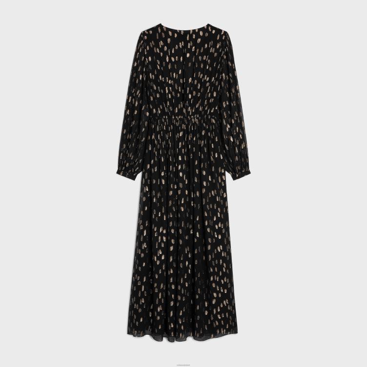 CELINE zwart lange jurk van fil coupe zijde Georgette 4TLH8792