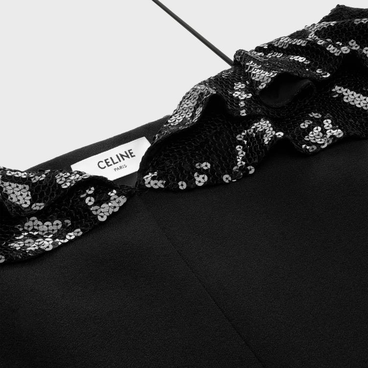 CELINE zwart mini-jurk met geborduurde ruches van marterwol 4TLH8658