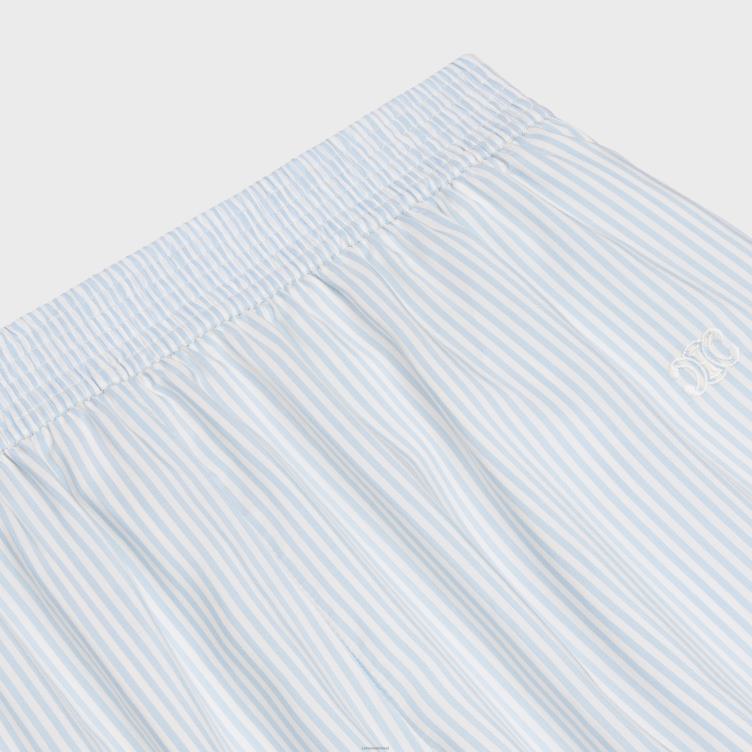 CELINE blanc/blauw ciel pyjamashort van gestreepte zijde 4TLH8887
