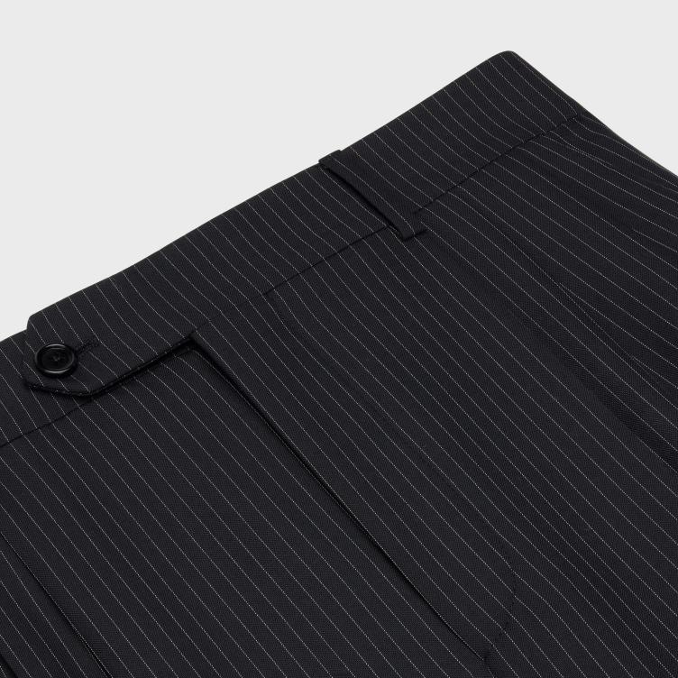 CELINE zwart/craie Drievoudig geplooide short van gestreepte wol 4TLH8877