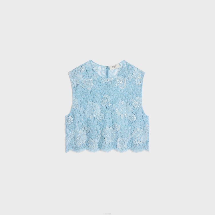 CELINE babyblauw geborduurde crop-top van kant 4TLH8581