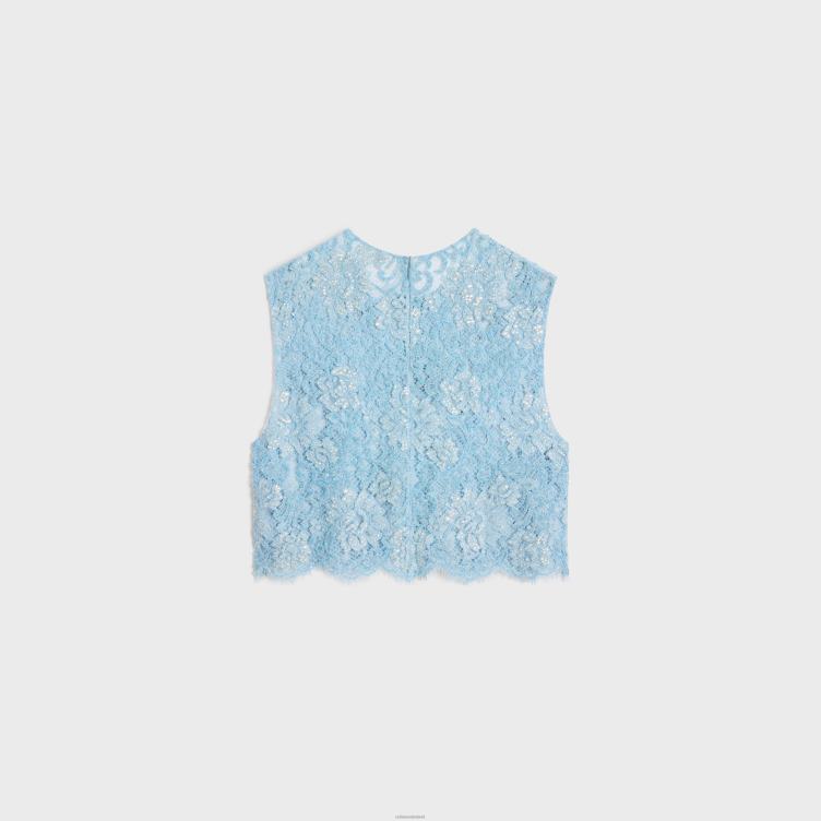 CELINE babyblauw geborduurde crop-top van kant 4TLH8581