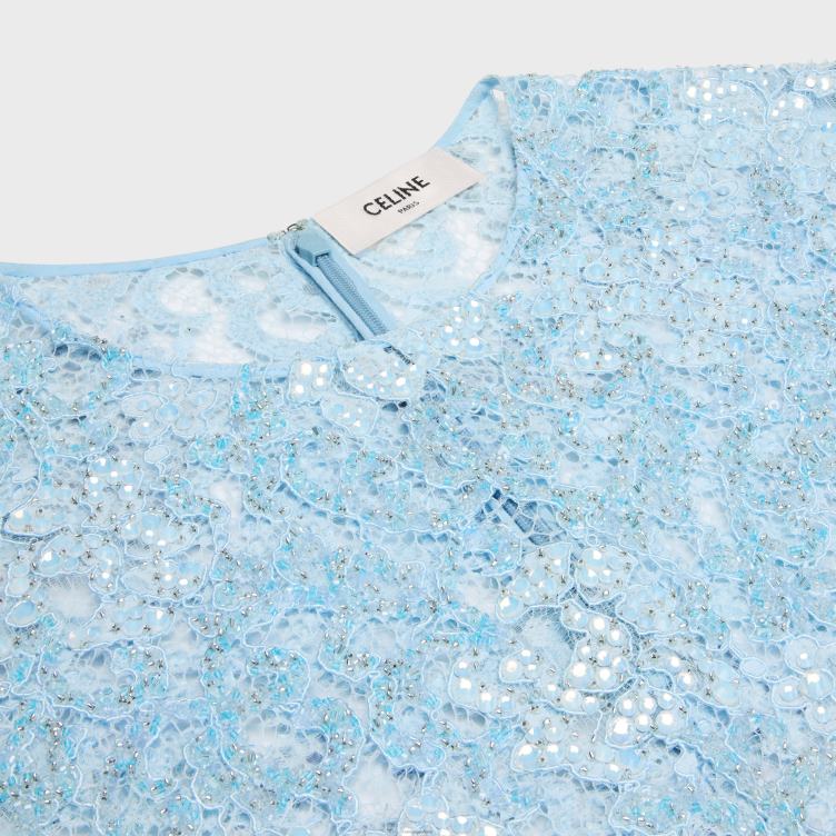 CELINE babyblauw geborduurde crop-top van kant 4TLH8581