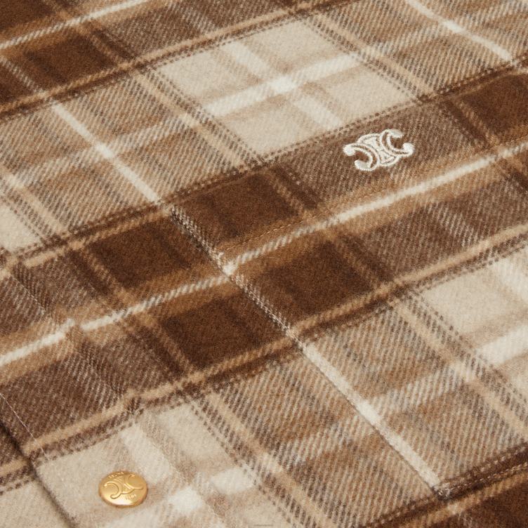 CELINE beige/kameel/bruin cropped overhemd van geruit kasjmier 4TLH8833