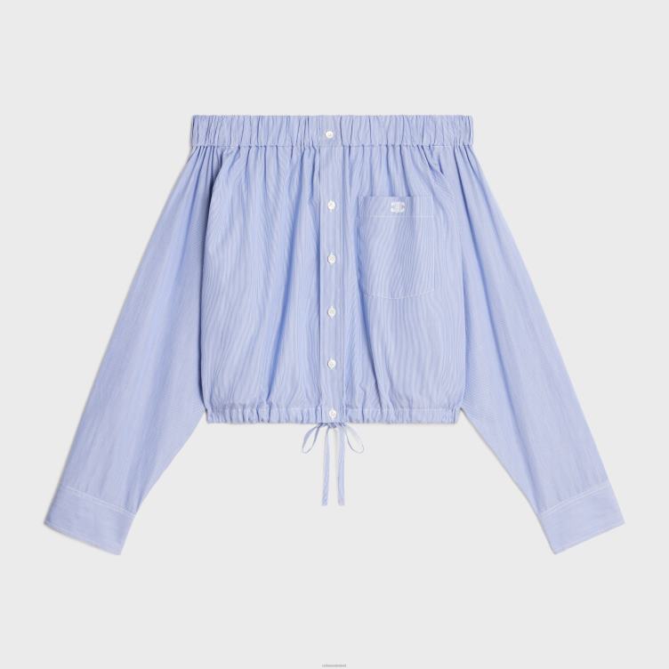 CELINE blanco/marine Off-the-shoulder overhemd van katoenen popeline 4TLH8845