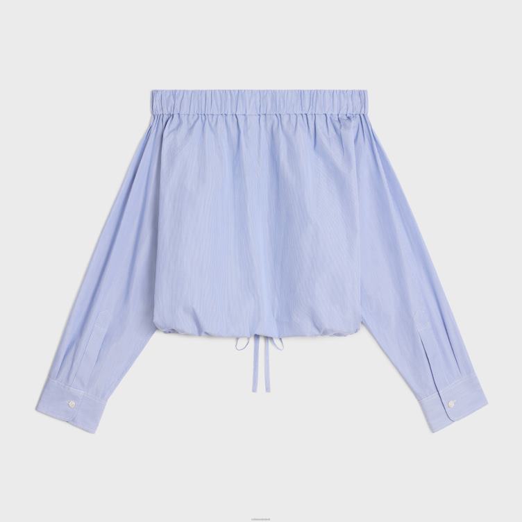 CELINE blanco/marine Off-the-shoulder overhemd van katoenen popeline 4TLH8845