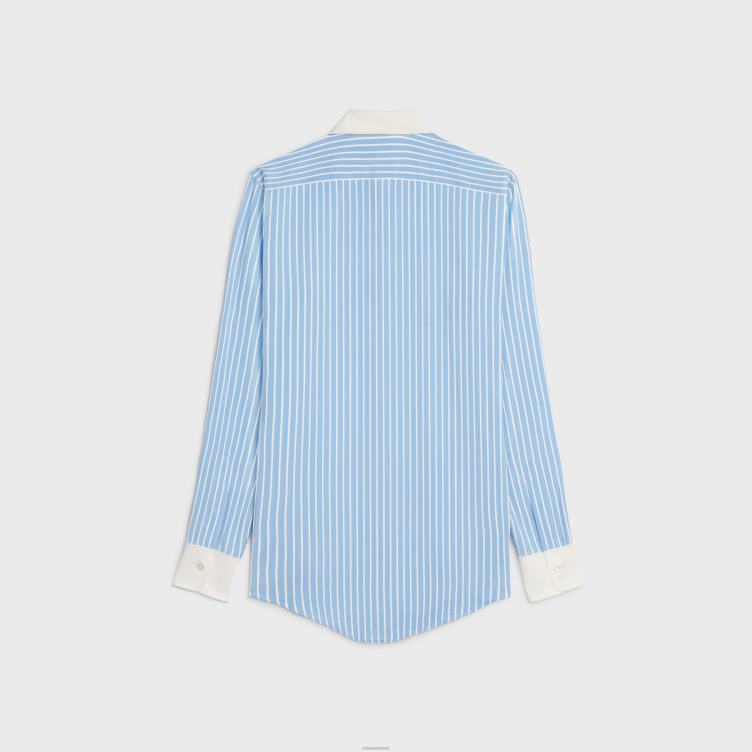 CELINE blauw/craie Romy overhemd van gestreepte zijde 4TLH8838
