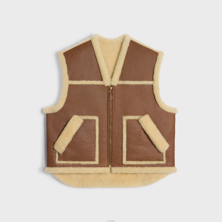 CELINE bruin/crème Vest met vintage afwerking van schapenvacht 4TLH8626