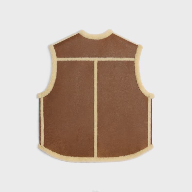 CELINE bruin/crème Vest met vintage afwerking van schapenvacht 4TLH8626