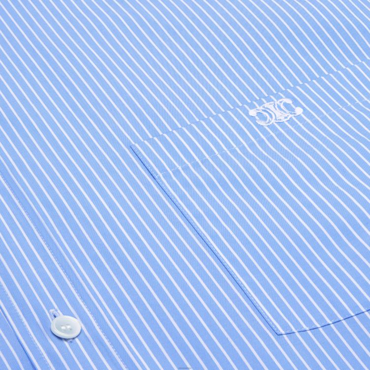 CELINE cieel/blanc Een cropped overhemd van gestreepte katoenen popeline 4TLH8835