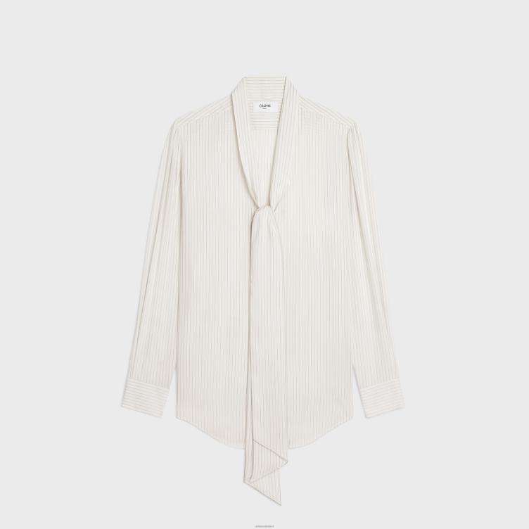 CELINE craie/gris clair Romy Lavalliere overhemd van gestreepte zijde 4TLH8830