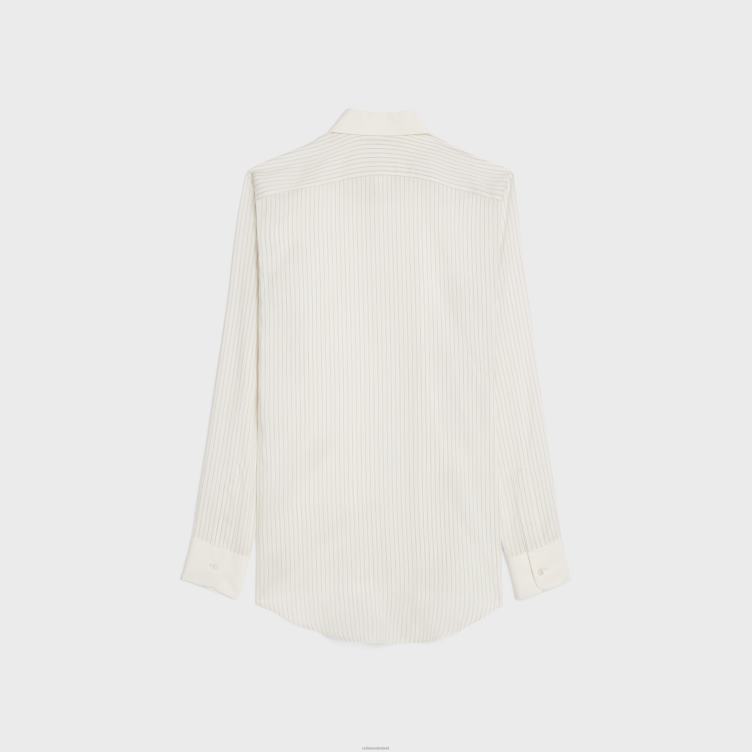 CELINE craie/gris clair Romy overhemd van gestreepte zijde 4TLH8839