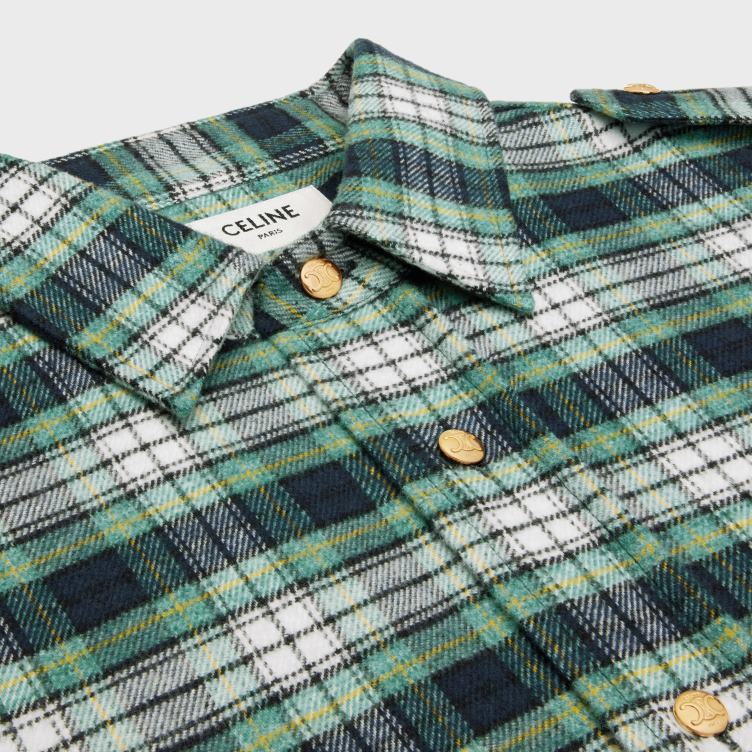 CELINE ecru/turkoois/blauw overshirt van geruit flanel 4TLH8632