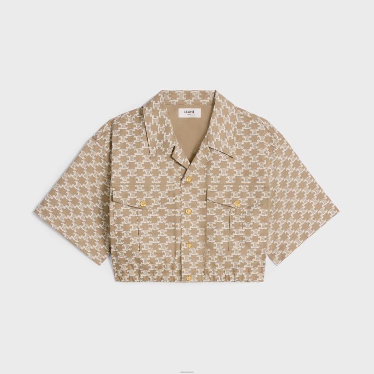 CELINE gebroken wit/beige cropped overhemd van technisch katoen 4TLH8639
