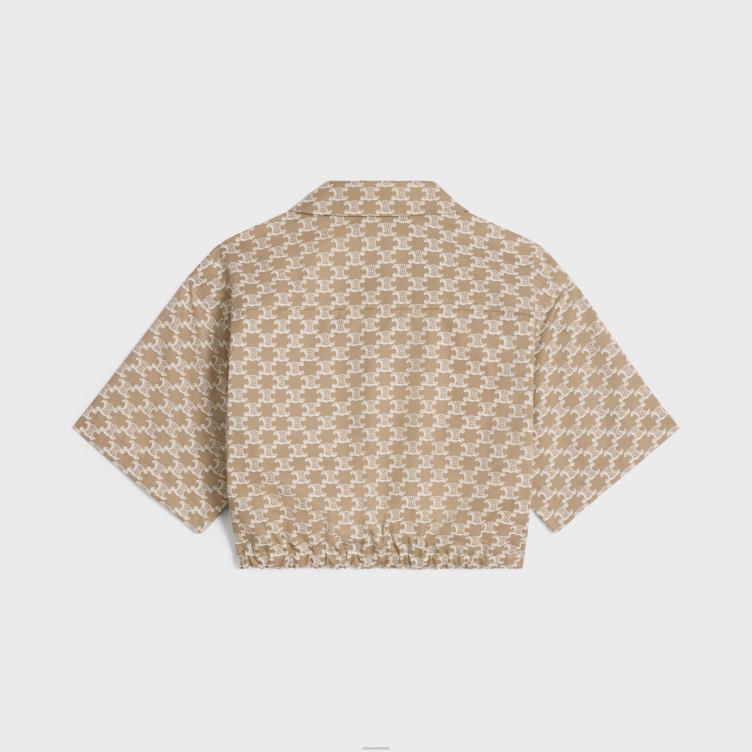CELINE gebroken wit/beige cropped overhemd van technisch katoen 4TLH8639