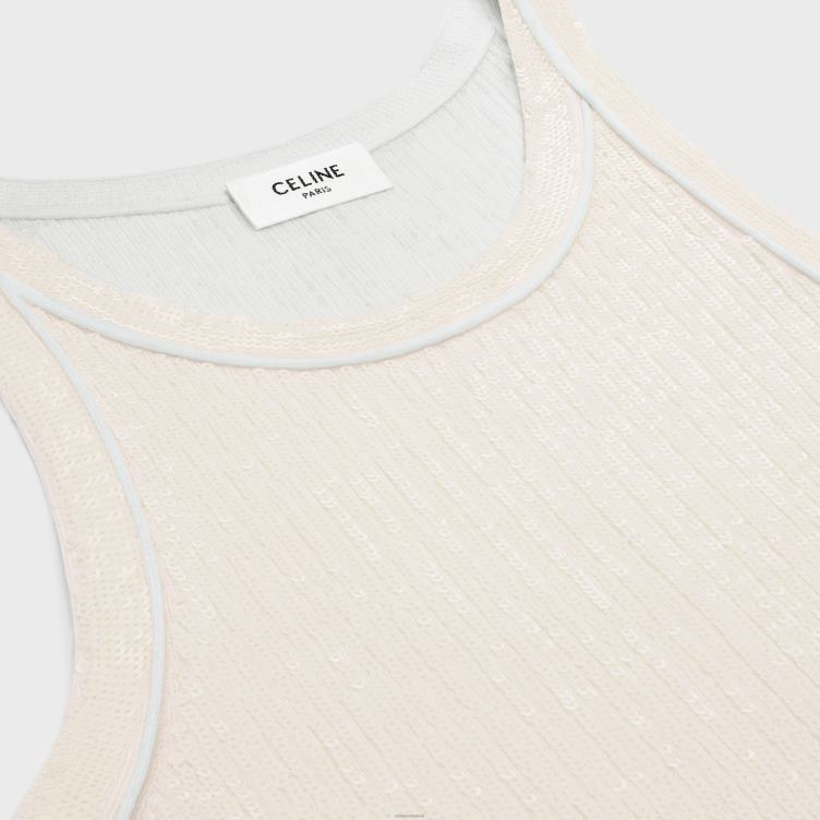 CELINE gebroken wit geborduurde tanktop van geribbelde zijde 4TLH8570