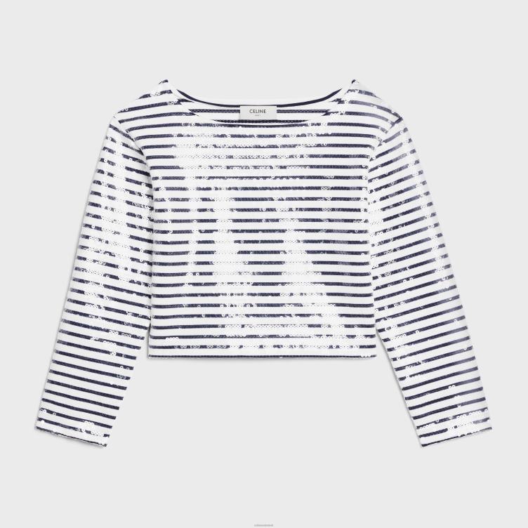 CELINE gebroken wit/marineblauw geborduurde mariniere van katoenen jersey 4TLH8846