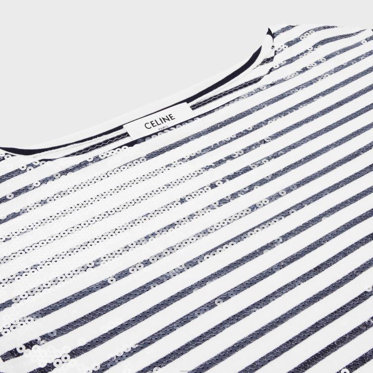 CELINE gebroken wit/marineblauw geborduurde mariniere van katoenen jersey 4TLH8846