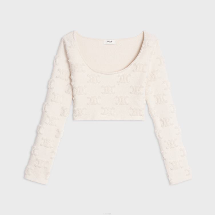 CELINE gebroken wit triomphe crop top van katoenen bouclé 4TLH8848