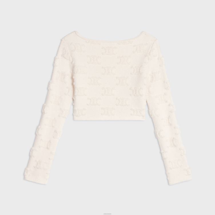 CELINE gebroken wit triomphe crop top van katoenen bouclé 4TLH8848